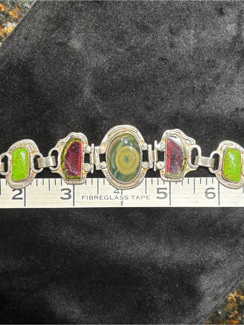 Watermelon Tourmaline, Jasper, Silver Bracelet - Picture 4 of 5